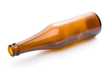Empty brown glass bottle isolated on a white background with clipping path.