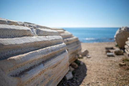 at the southern tip of Side there are many stone columns and ornaments