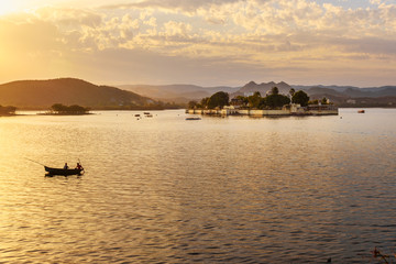 Sunset at Pichola Lake in Udaipur. India