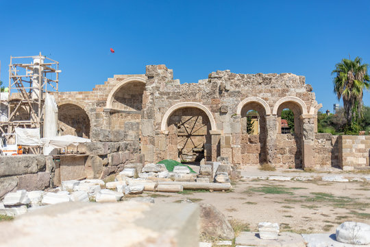 at the southern tip of Side there are many stone columns and ornaments