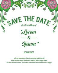 Wallpaper of card save the date, with modern green leaf flower frame. Vector