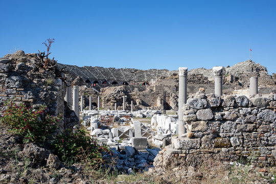 in the old ruins of Side there are many columns and ornaments made of stone