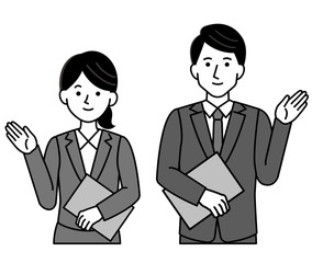 男女　ビジネスマン　プレゼン　イラスト