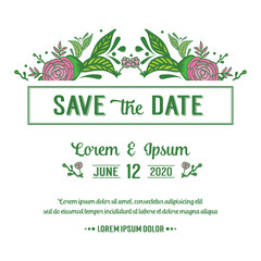 Template design for card save the date, with ornament art of rose wreath frame. Vector
