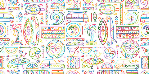 Surfing seamless pattern. Tribal elements for your design