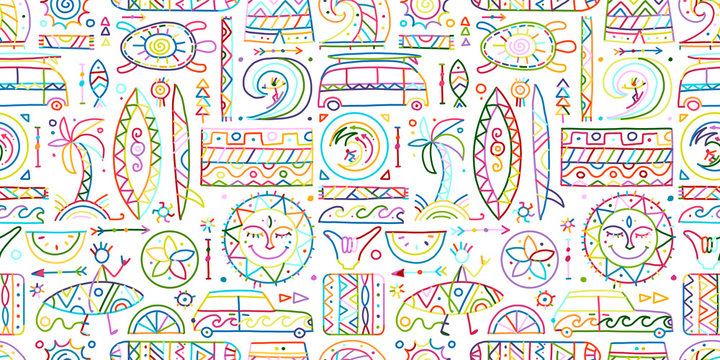 Surfing seamless pattern. Tribal elements for your design