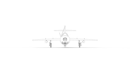 Sketch illustration of a historic fighter airplane in white studio background