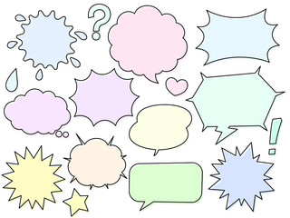 アメコミ風　吹き出し04　細い線　イラスト　セット
