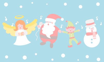 Christmas singing cartoon in winter - pastel