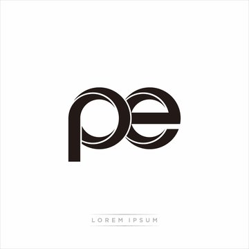 pe Initial Letter Split Lowercase Modern Monogram linked outline rounded logo
