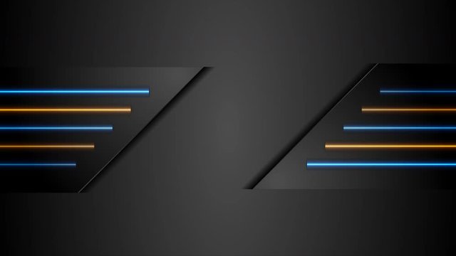 Black tech abstract motion design with blue and orange neon glowing light. Concept modern futuristic background. Seamless looping. Video animation Ultra HD 4K 3840x2160