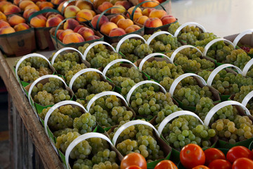 Fresh and organic fruits at the local farmers market. Fresh natural background.