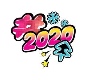 Happy new year greeting Festive Numbers Design in pop art style. Happy New Year Banner with 2020 numbers for greeting card, calendar. Vector illustration 