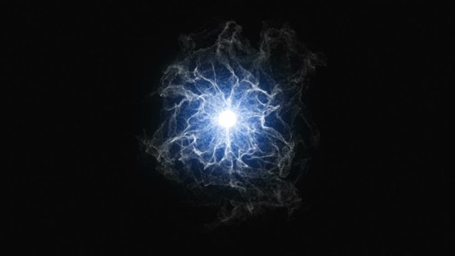 Blue glowing Abstract energy ball with fire on black background.