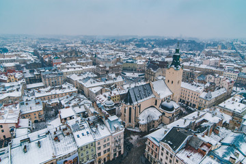 Fototapeta premium cityscape view of old european city at winter time