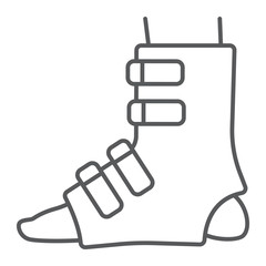 Foot splint thin line icon, orthopedic and medical, leg bandage sign, vector graphics, a linear pattern on a white background.