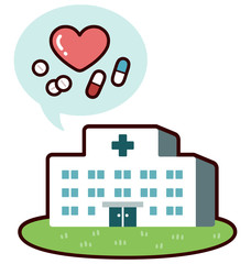 hospital medicines and heart. speech bubbles