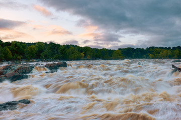  View of the Great Falls of the Potomac River after heavy rains from Maryland.USA