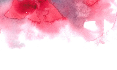 freehand drawn watercolor scarlet color stains on a white background