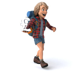 Fun backpacker cartoon guy