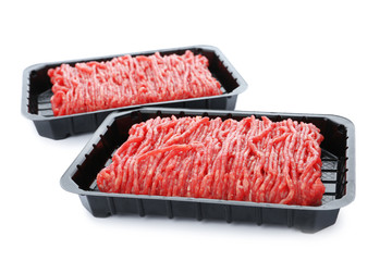 Fresh raw minced meat on white background