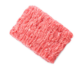 Fresh raw minced meat on white background, top view
