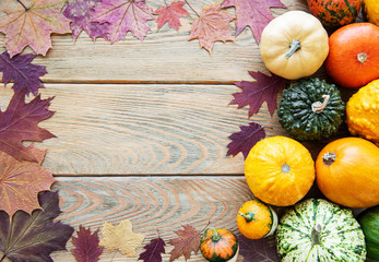 Pumpkins on a wooden table