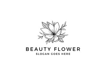 Vintage hand drawn flower plants floral logo design