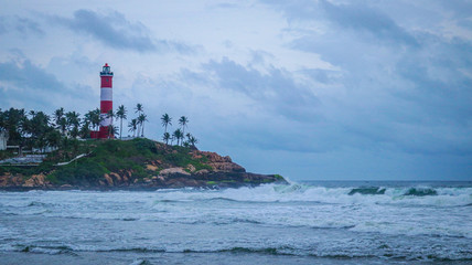 Fototapeta na wymiar Beautiful Lighthouse of Kovalam Trivandrum Kerala