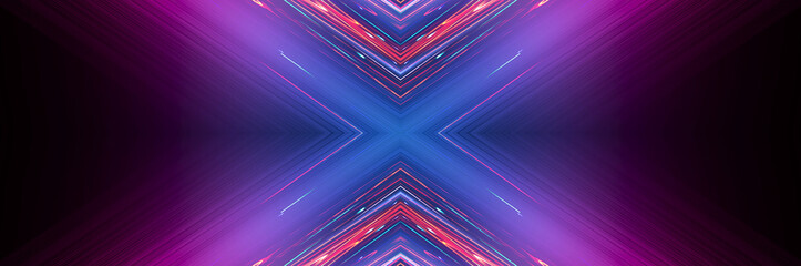 Fototapeta premium Dark abstract futuristic background. Neon lines glow. Neon lines, geometric shapes. Pink and blue glow. Abstract neon light, night view.