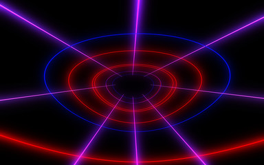 abstract architecture tunnel with neon light. 3d illustration