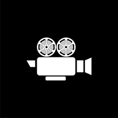 Video camera icon flat illustration for graphic and web design isolated on black background