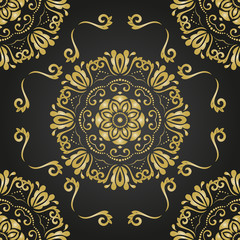 Classic seamless vector pattern. Damask orient ornament. Classic vintage background. Orient black and golden ornament for fabric, wallpaper and packaging