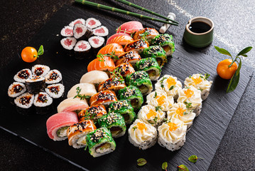 sushi set on the black background