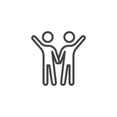 People friendship line icon. linear style sign for mobile concept and web design. Two friends with raised hands outline vector icon. Symbol, logo illustration. Vector graphics