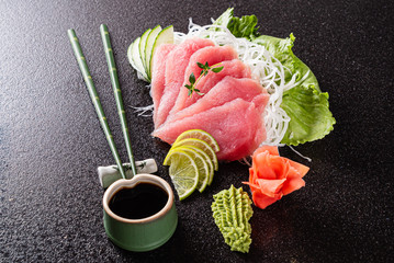 sashimi on the black background