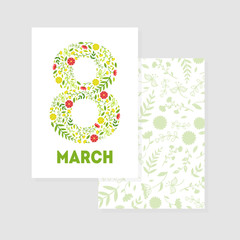 8 March Greeting Card Template with Floral Pattern Happy Women Day Vector Illustration