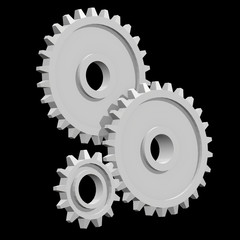 Gears. Mechanical technology machine engineering symbol. Industry development, engine work, business solution concept. 3d render illustration on black background