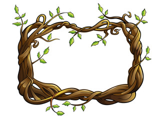 Interwoven brunches and roots of the trees forming a frame, vector illustration
