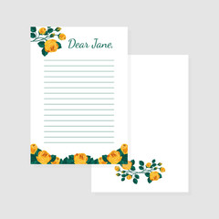 Letter Shirt of Paper Template with Flowers, Lined amd Blank Notebook Papers Vector Illustration