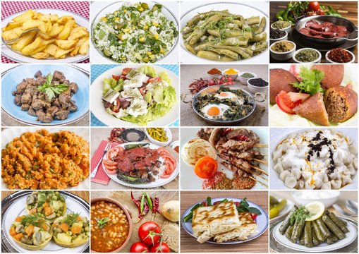 Traditional delicious Turkish food collage