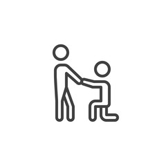 Obraz premium Gay marriage proposal line icon. linear style sign for mobile concept and web design. Homosexual relationship outline vector icon. Symbol, logo illustration. Vector graphics