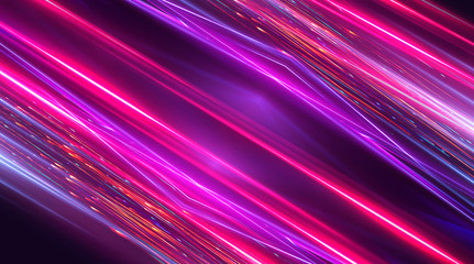  Dark abstract futuristic background. Neon lines glow. Neon lines, geometric shapes. Pink and blue glow. Abstract neon light, night view.