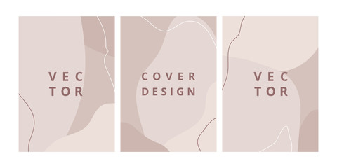 Fashion set of abstract backgrounds with organic shapes and hand draw line in pastel colors. Modern design template with space for text. Minimal stylish cover for branding design. Vector illustration