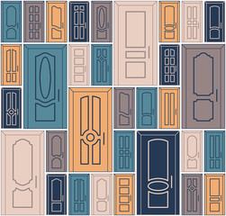 Doors design vector set. Seamless pattern with classic interior milling doors.