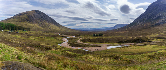 Panoramic scenery from Glencoe in summer , Scotland