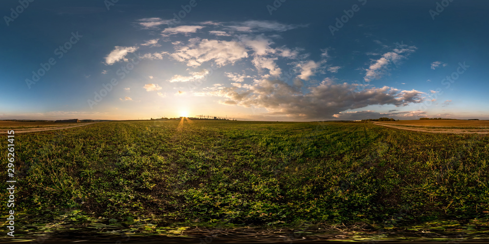 Wall mural full seamless spherical hdri panorama 360 degrees angle view in field in summer evening sunset with 