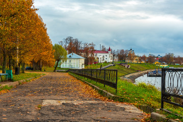 Fototapeta premium Embankment of the Volga River in the city of Uglich, Russia