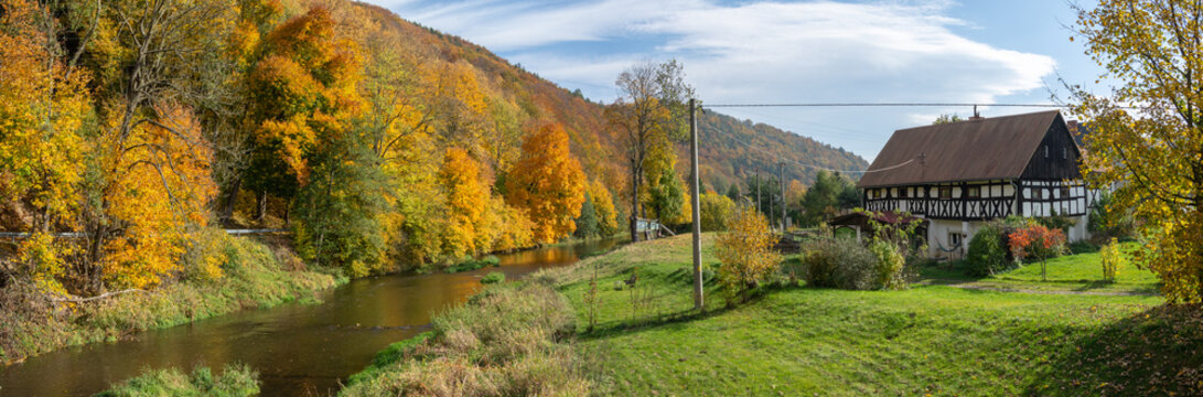 Janowice Wielkie - village in Poland, Lower Silesia, Bobr river