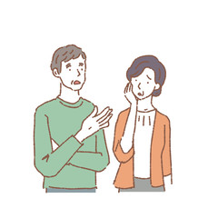 悩む　中高年　夫婦　人物　イラスト